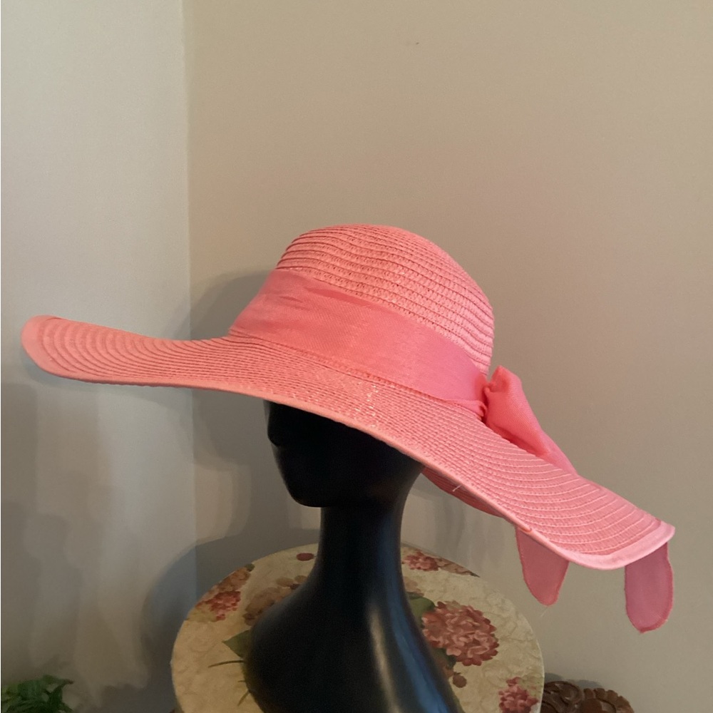 NEW Elegant Tea Party Derby, Worship Coral Wide Brim Foldable Sun Hat W/bow